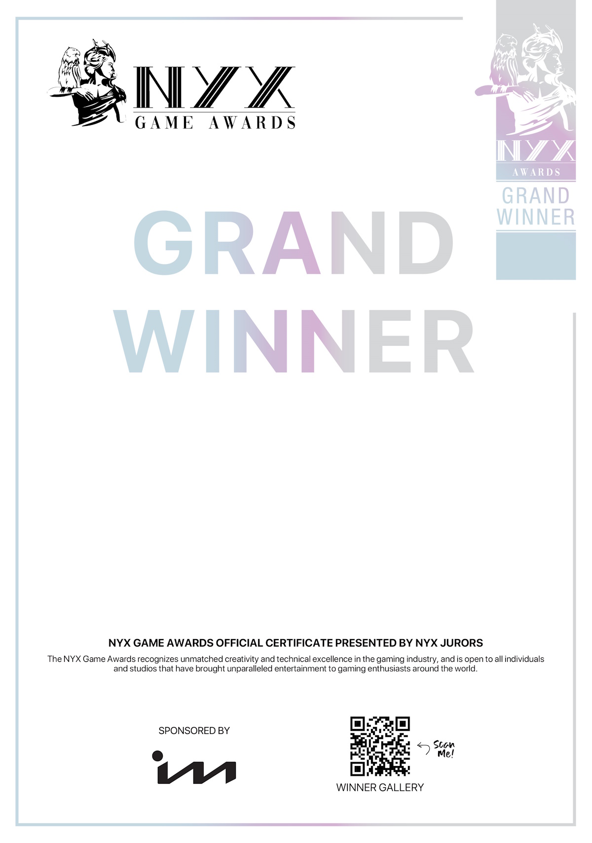NYX Game Certificates